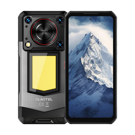 Oukitel WP56 5G robustes Smartphone mit 6,8-Zoll-FHD+-Display, 16.000-mAh-Großakku, 108-MP-Kamera, Android 15, 12 GB RAM, 512 GB Speicher und NFC in Schwarz.