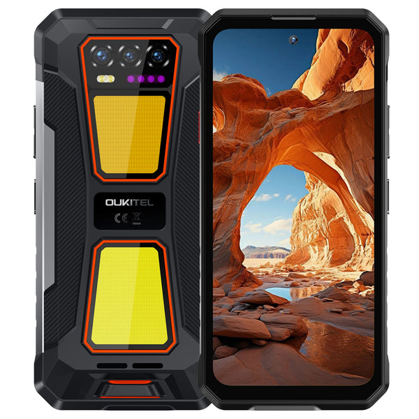 Oukitel WP58 Pro 5G robustes Smartphone in Orange – 6,7-Zoll-Display, 10.000-mAh-Akku, 64-MP-Kamera, NFC, Android 15.
